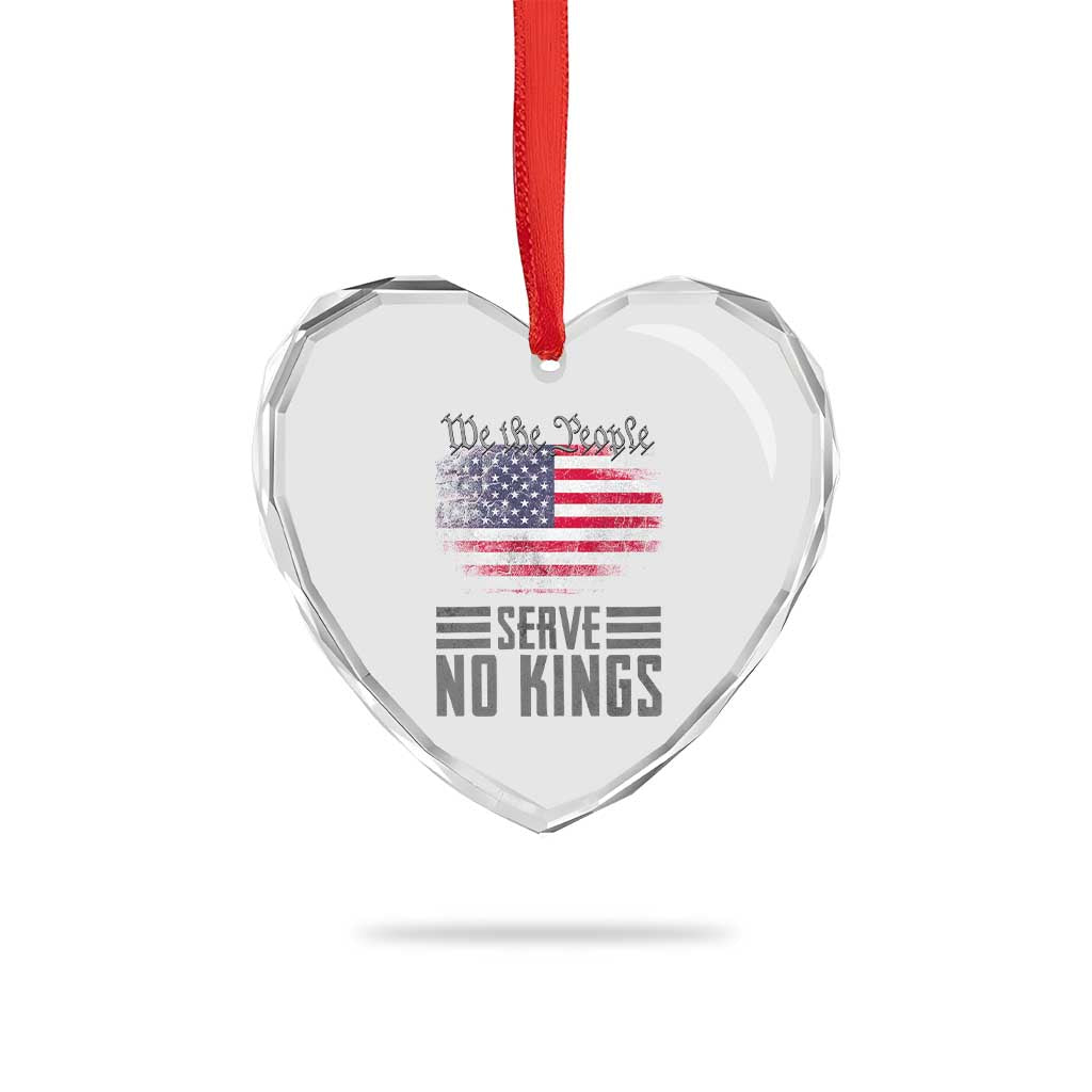 We The People Serve No Kings Heart Crystal Glass Ornament Patriotic Eagle American Flag - Wonder Print Shop
