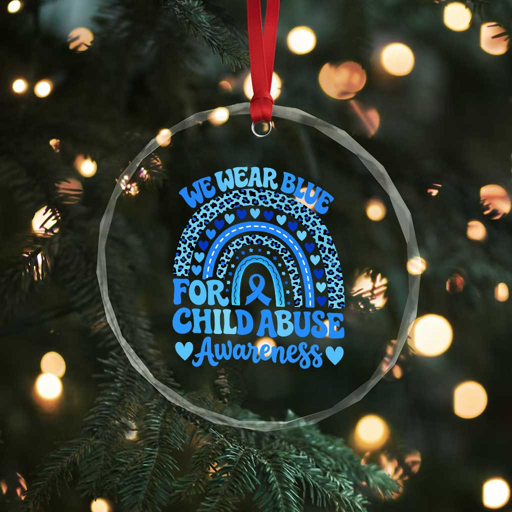We Wear Blue Child Abuse Prevention Crystal Glass Ornament