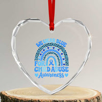 We Wear Blue Child Abuse Prevention Heart Crystal Glass Ornament