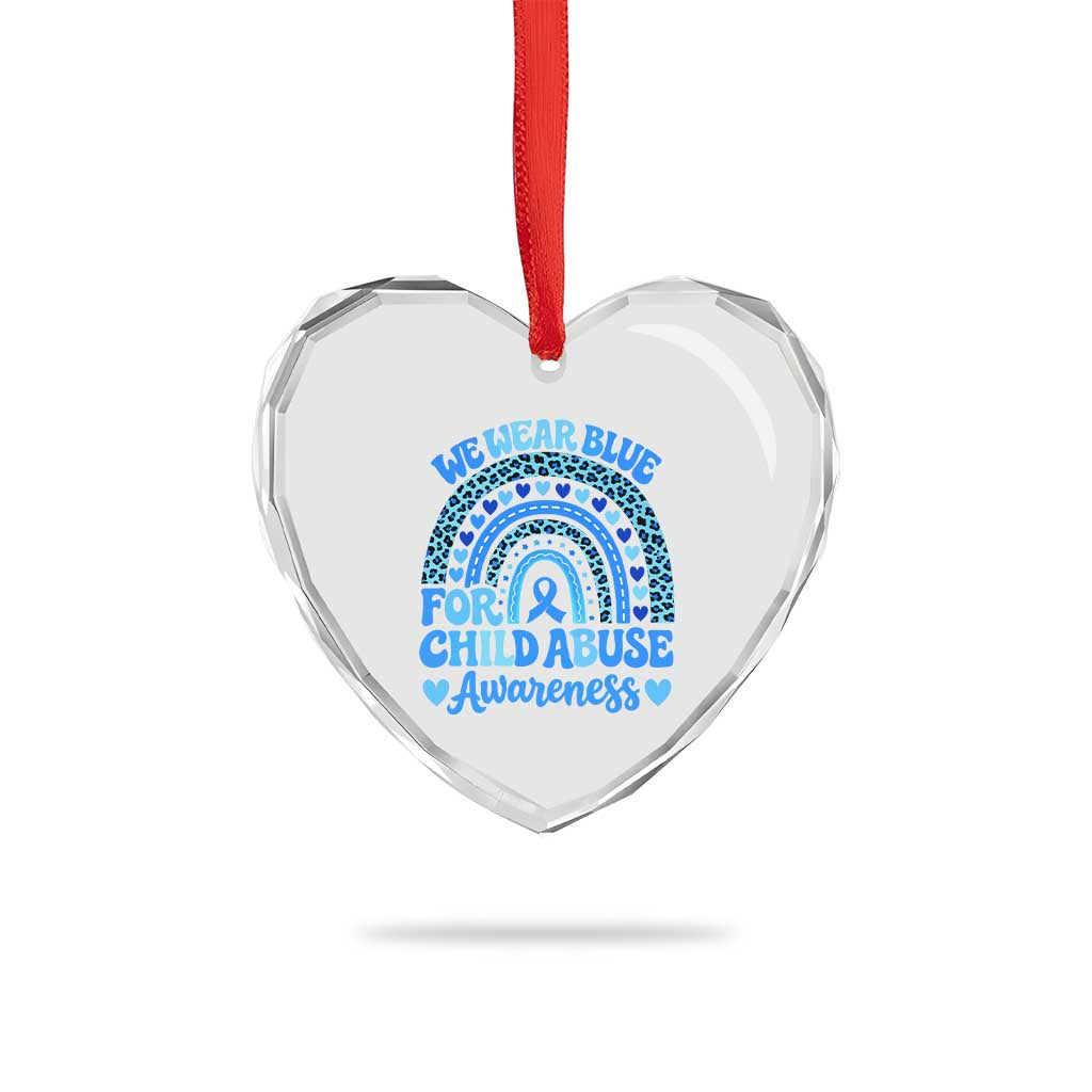 We Wear Blue Child Abuse Prevention Heart Crystal Glass Ornament