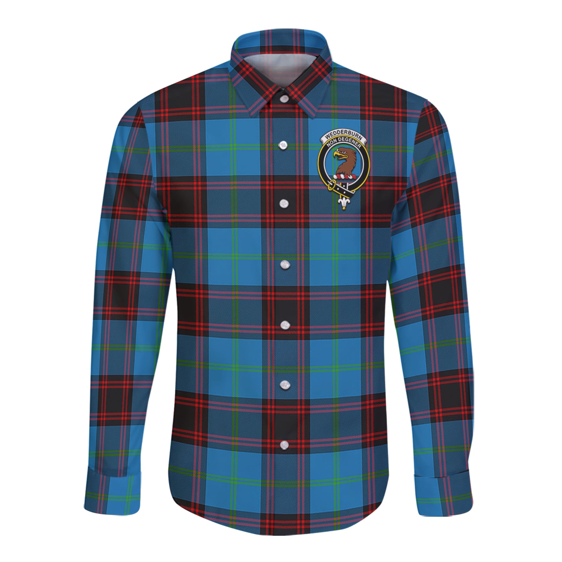 Wedderburn Tartan Long Sleeve Button Up Shirt with Scottish Family Crest K23