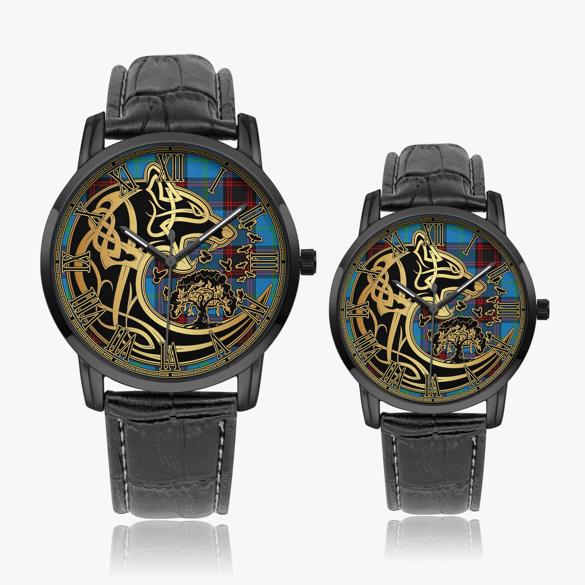 wedderburn-tartan-watch-with-leather-trap-tartan-instafamous-quartz-leather-strap-watch-golden-celtic-wolf-style