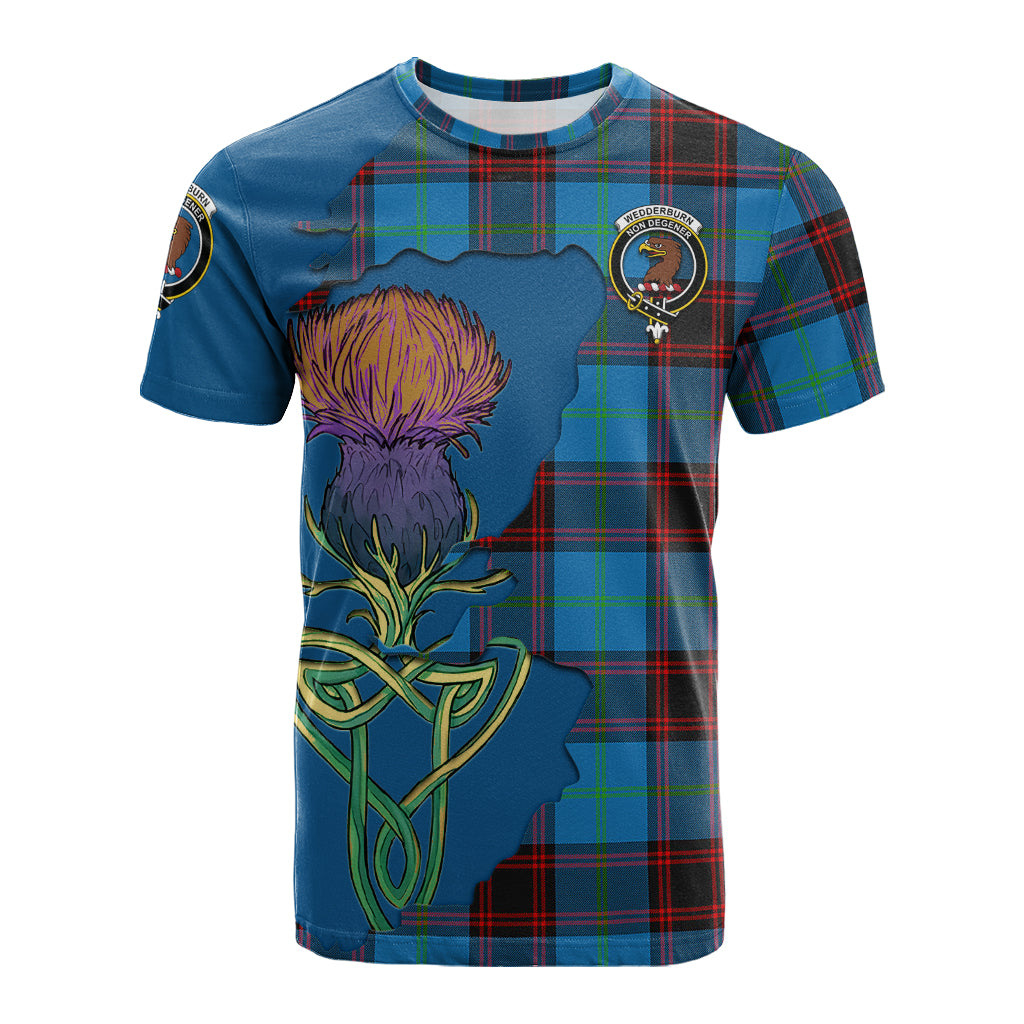 wedderburn-tartan-family-crest-t-shirt-tartan-plaid-with-thistle-and-scotland-map-t-shirt