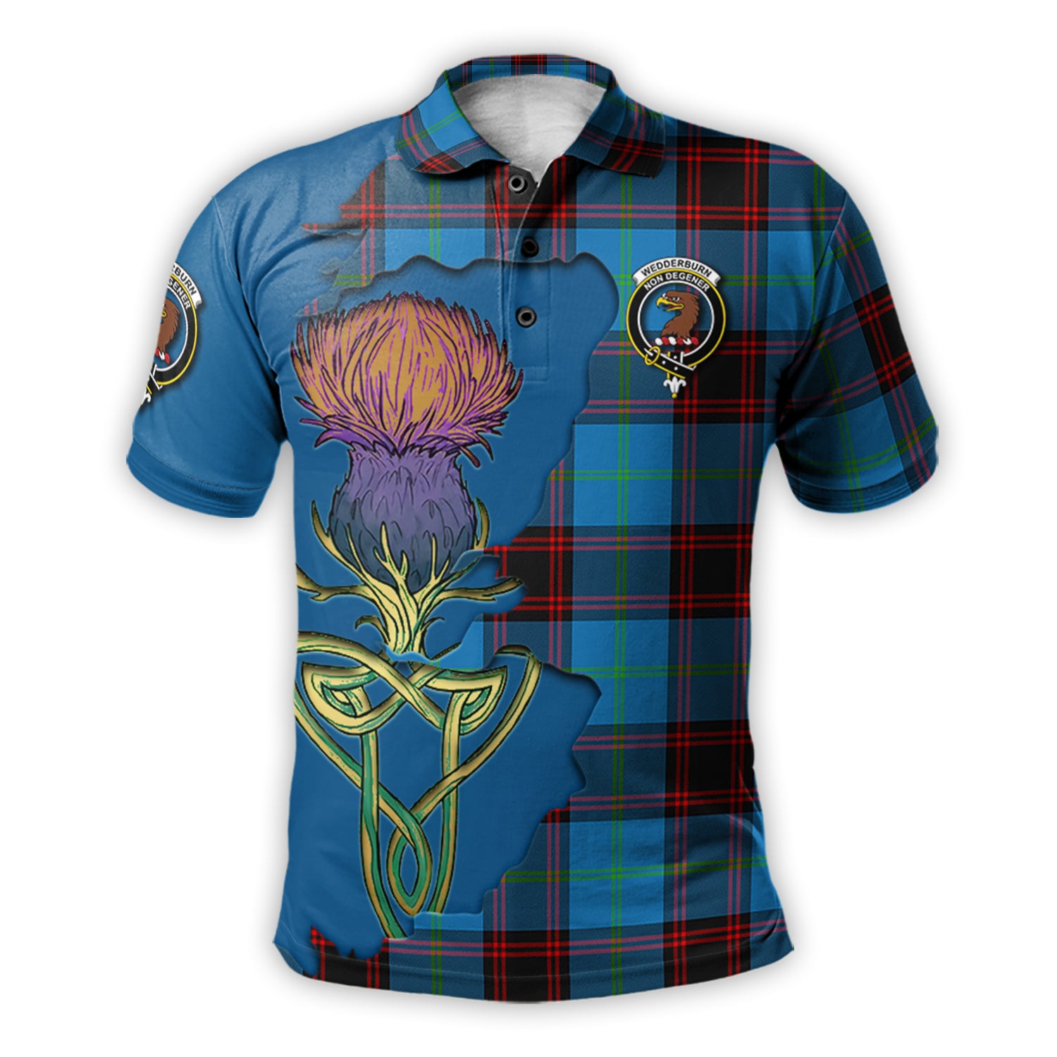 wedderburn-tartan-family-crest-polo-shirt-tartan-plaid-with-thistle-and-scotland-map-polo-shirt
