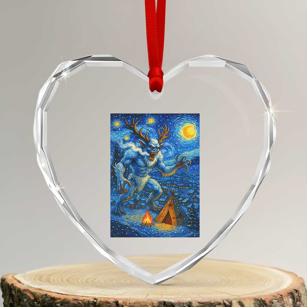 Wedigo Cryptid Christmas Heart Crystal Glass Ornament Native American Starry Night Xmas - Wonder Print Shop