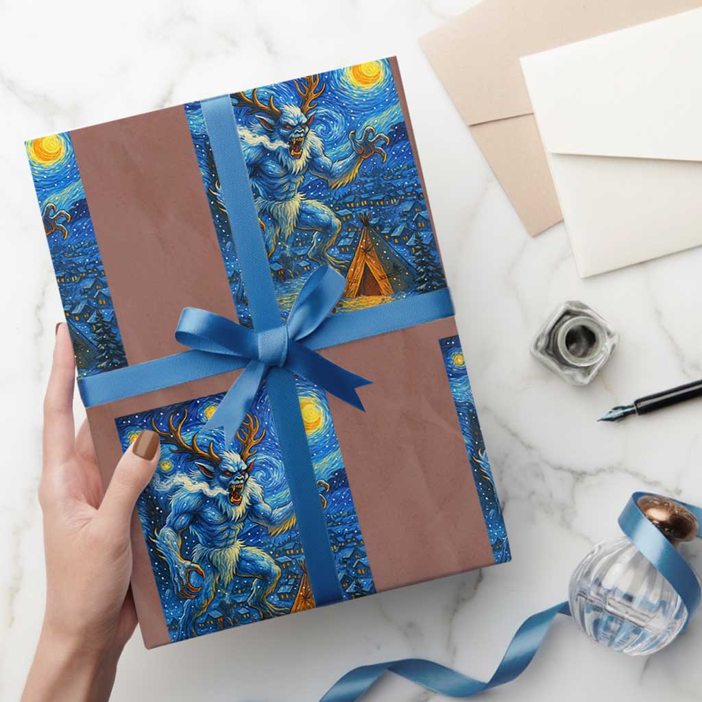 Wedigo Cryptid Xmas Wrapping Paper Roll Native American Starry Night Xmas - Wonder Print Shop