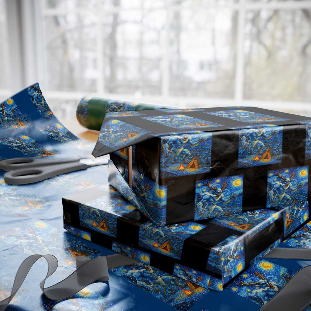Wedigo Cryptid Xmas Wrapping Paper Roll Native American Starry Night Xmas - Wonder Print Shop
