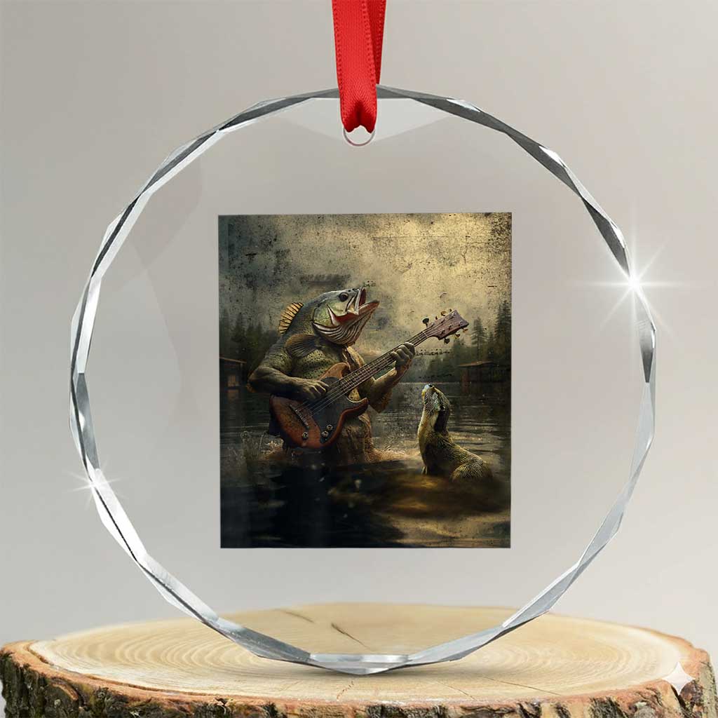 Weird Bass Fish Playing Bass Guitar Crystal Glass Ornament Funny Cursed Meme - Wonder Print Shop