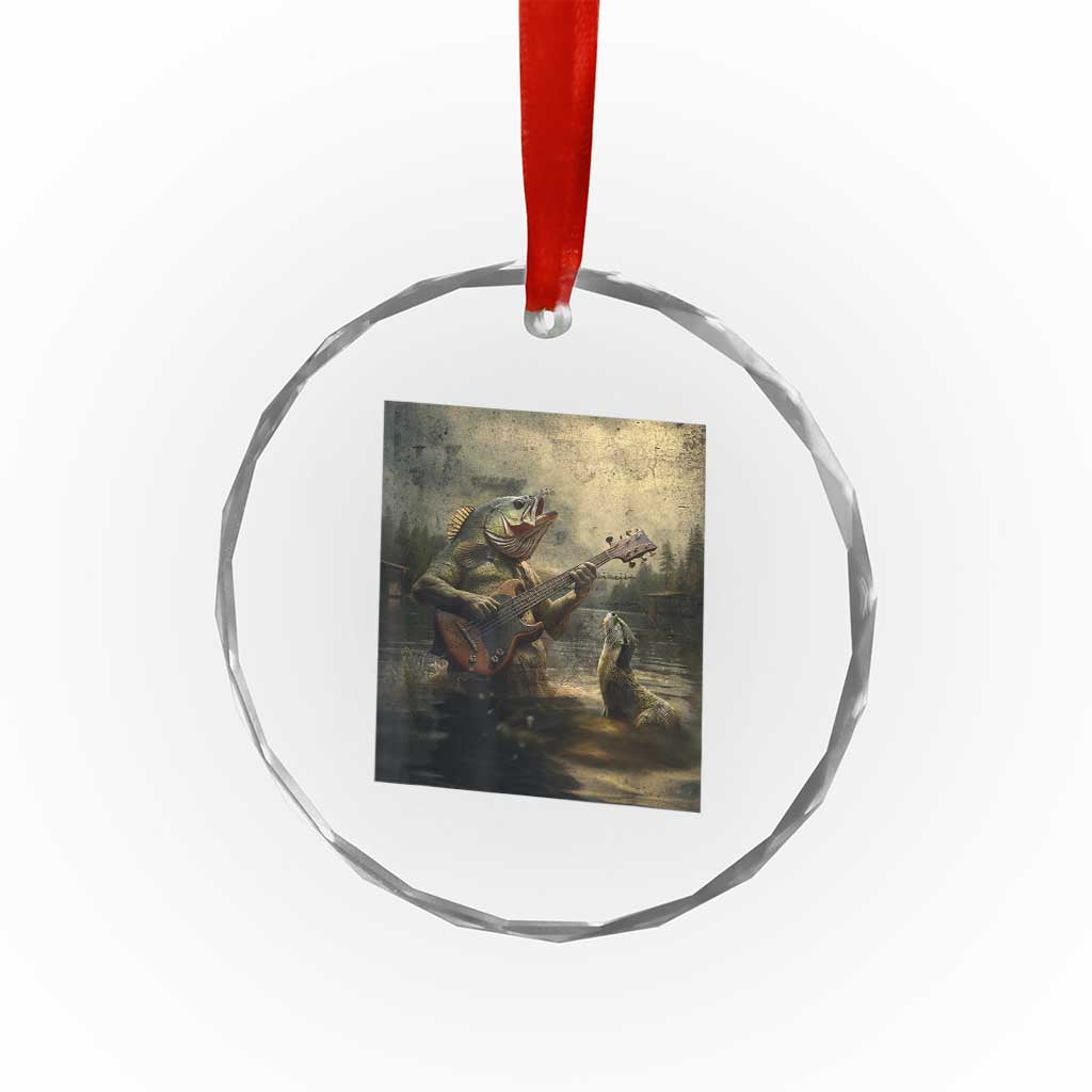 Weird Bass Fish Playing Bass Guitar Crystal Glass Ornament Funny Cursed Meme - Wonder Print Shop