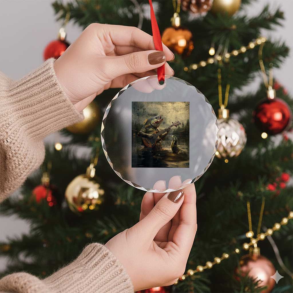 Weird Bass Fish Playing Bass Guitar Crystal Glass Ornament Funny Cursed Meme - Wonder Print Shop