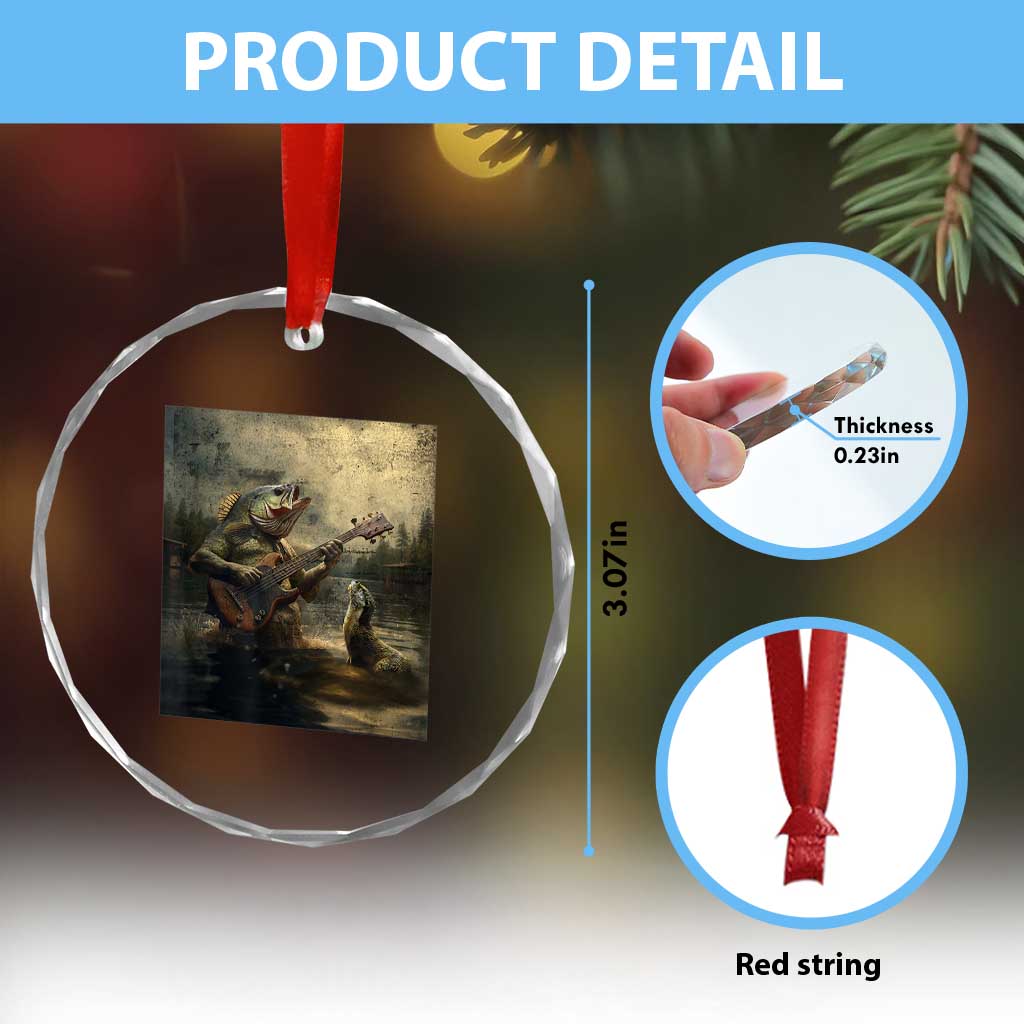 Weird Bass Fish Playing Bass Guitar Crystal Glass Ornament Funny Cursed Meme - Wonder Print Shop
