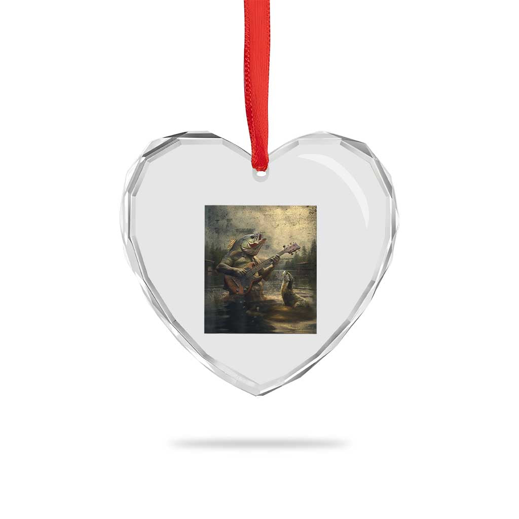 Weird Bass Fish Playing Bass Guitar Heart Crystal Glass Ornament Funny Cursed Meme - Wonder Print Shop