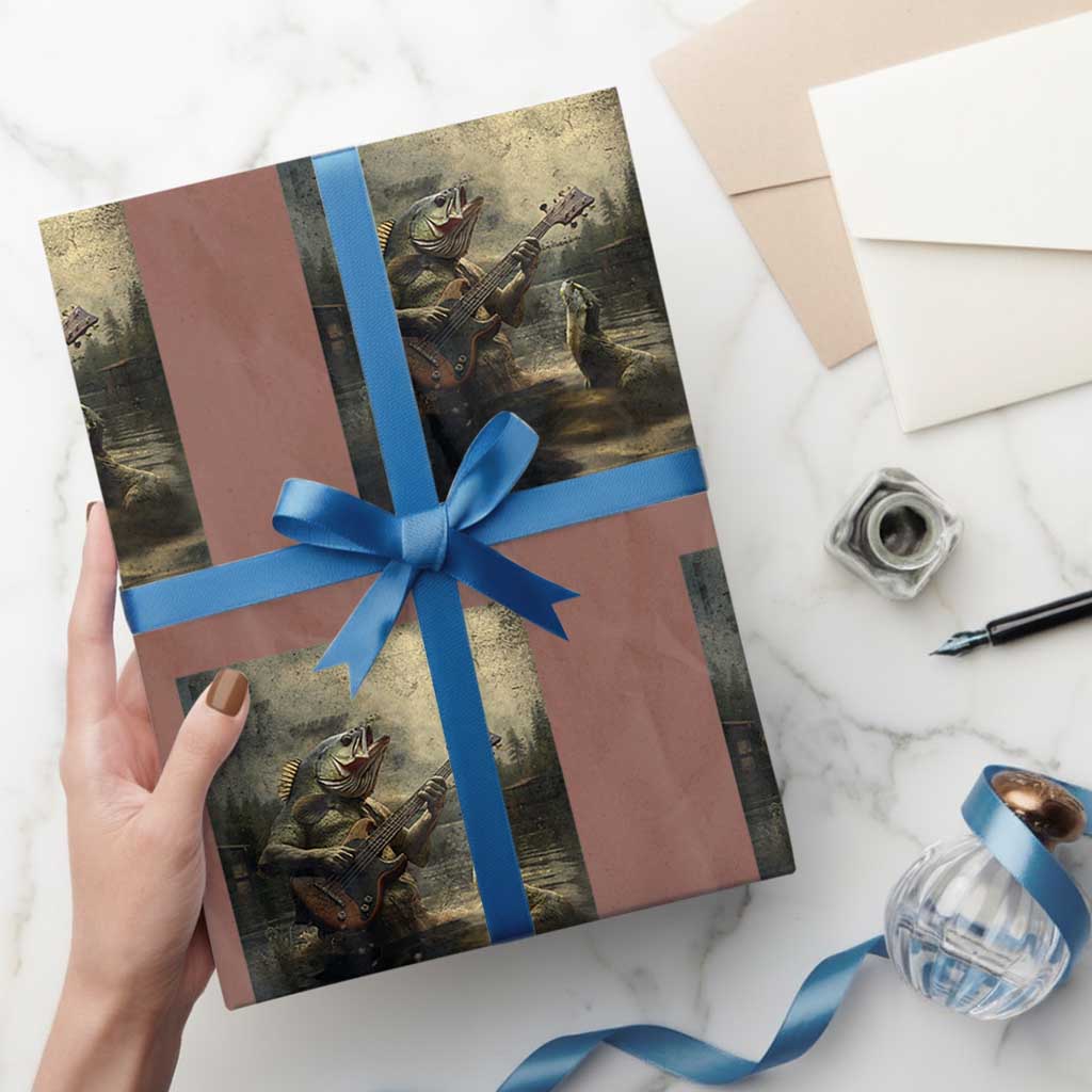 Weird Bass Fish Playing Bass Guitar Wrapping Paper Roll Funny Cursed Meme - Wonder Print Shop