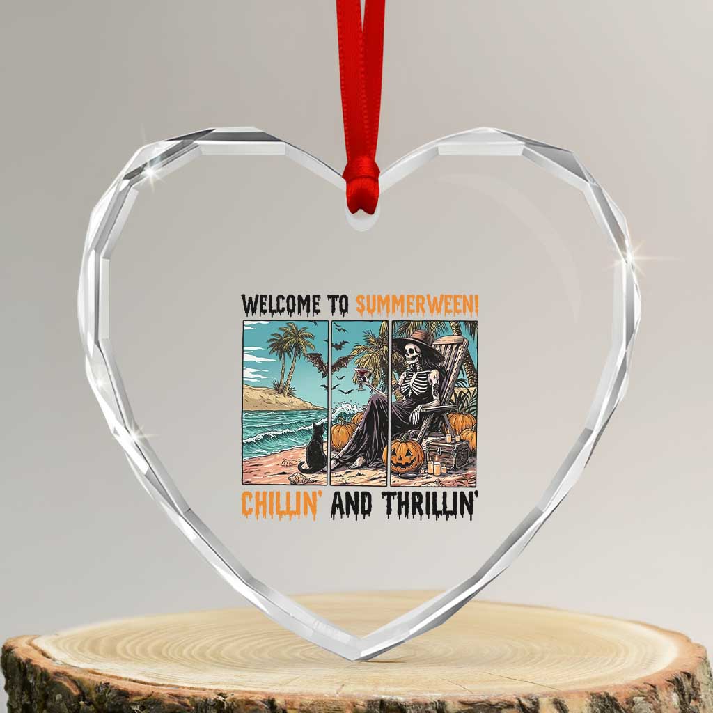 Welcome To Summerween Chillin And Thrillin Heart Crystal Glass Ornament Spooky Beach Party Gift