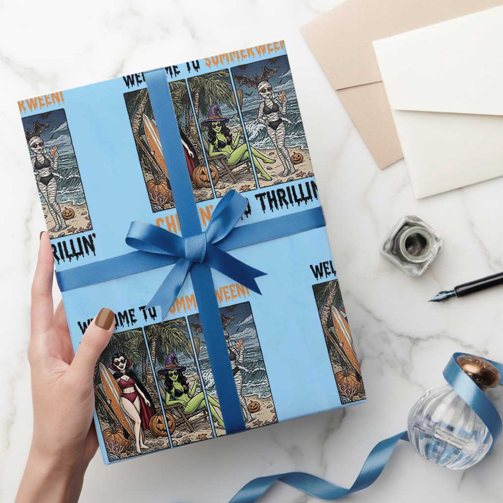 Welcome To Summerween Chillin And Thrillin Wrapping Paper Roll Funny Summer Halloween