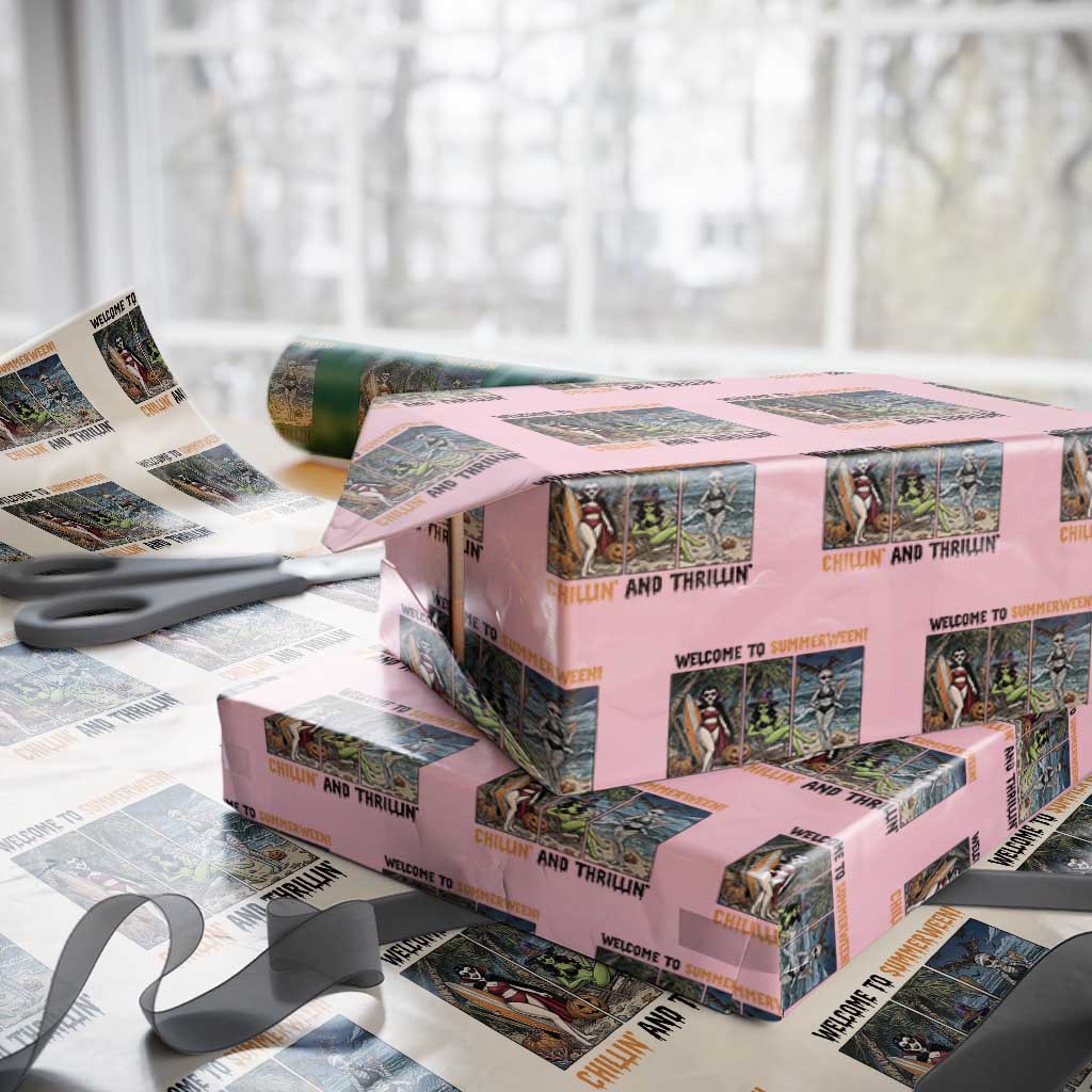 Welcome To Summerween Chillin And Thrillin Wrapping Paper Roll Funny Summer Halloween