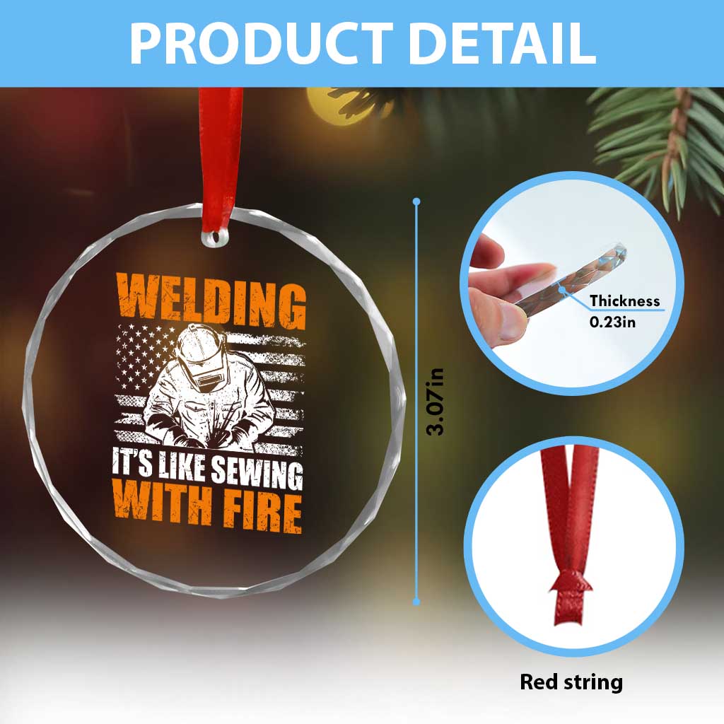 Welder Gifts for Men Crystal Glass Ornament Welding Its Like Sewing With Fire American Flag