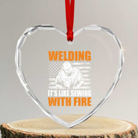Welder Gifts for Men Heart Crystal Glass Ornament Welding Its Like Sewing With Fire American Flag