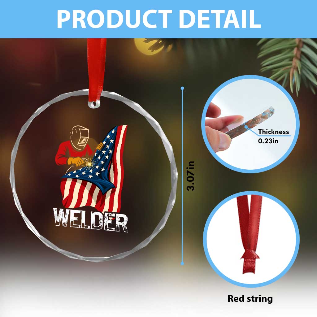 Welder Patriotic American Flag Crystal Glass Ornament - Wonder Print Shop
