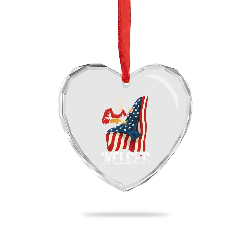 Welder Patriotic American Flag Heart Crystal Glass Ornament - Wonder Print Shop