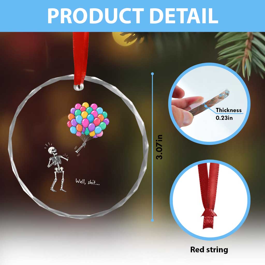 Well Shit Skeleton Detached Arm Crystal Glass Ornament Gothic Halloween Flying Balloons Graphic