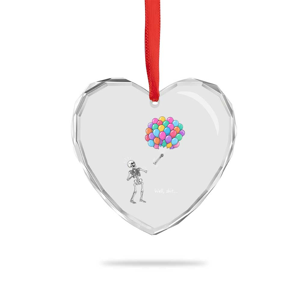Well Shit Skeleton Detached Arm Heart Crystal Glass Ornament Gothic Halloween Flying Balloons Graphic