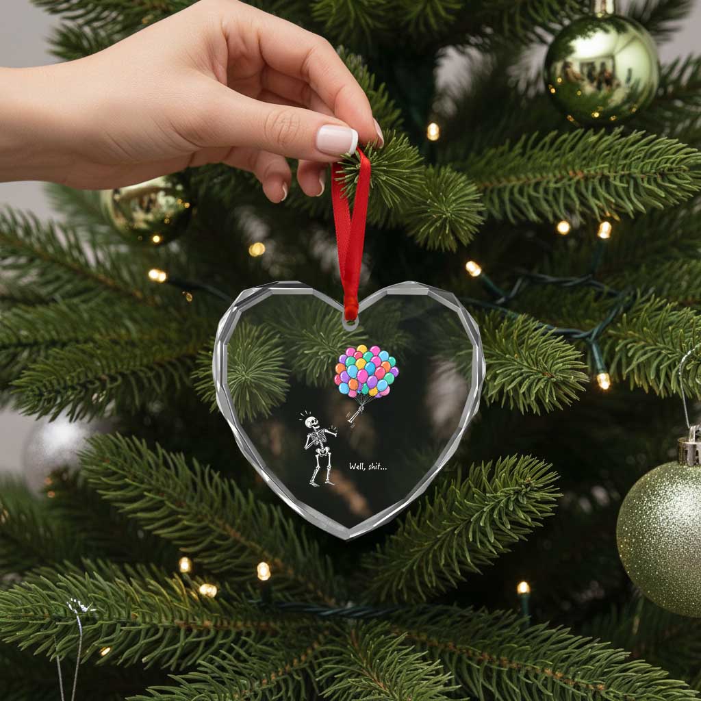 Well Shit Skeleton Detached Arm Heart Crystal Glass Ornament Gothic Halloween Flying Balloons Graphic