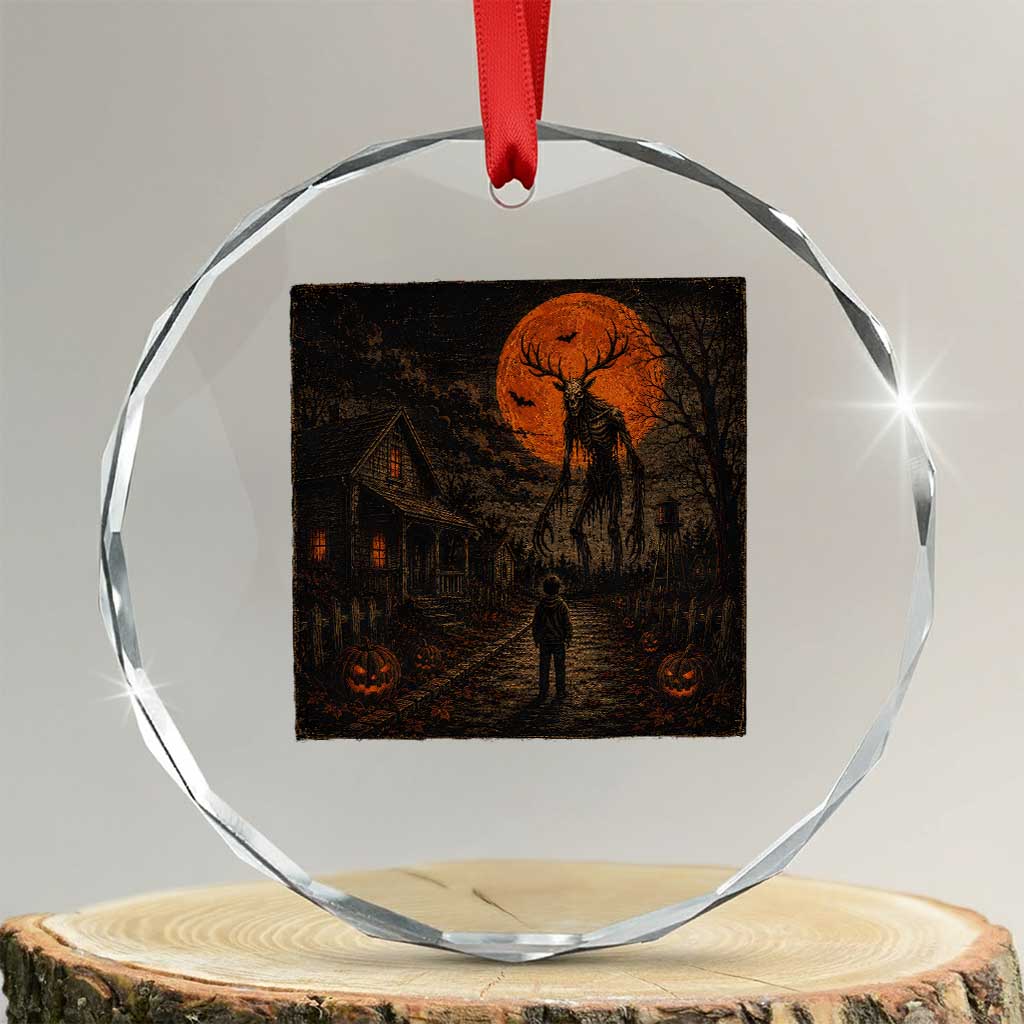 Wendigo Halloween Crystal Glass Ornament Vintage Deer Skull Spooky Night Graphic