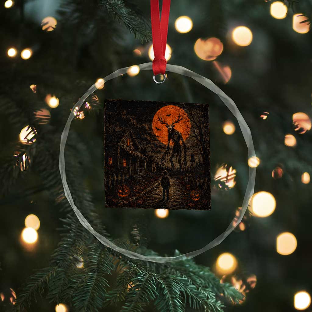 Wendigo Halloween Crystal Glass Ornament Vintage Deer Skull Spooky Night Graphic