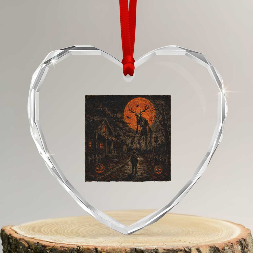 Wendigo Halloween Heart Crystal Glass Ornament Vintage Deer Skull Spooky Night Graphic