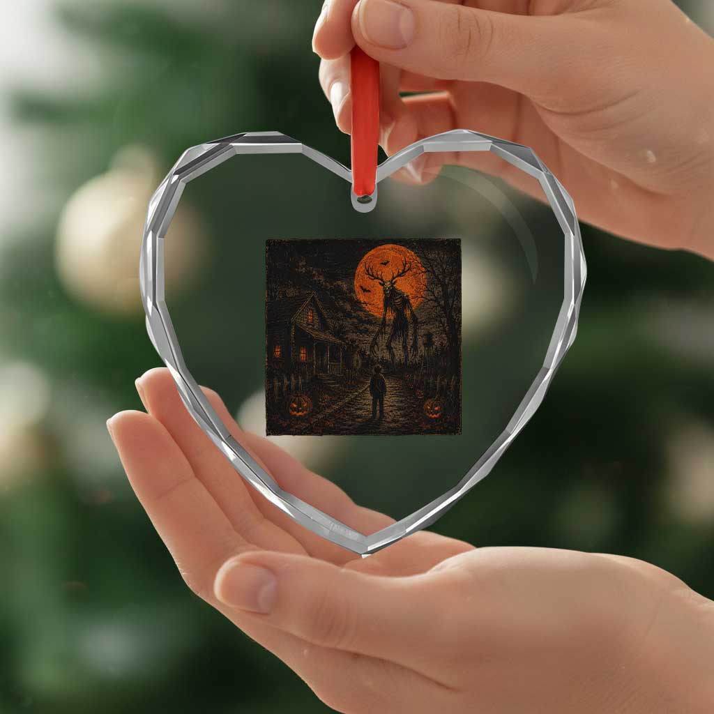 Wendigo Halloween Heart Crystal Glass Ornament Vintage Deer Skull Spooky Night Graphic