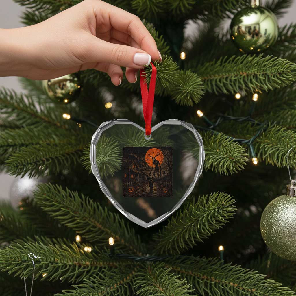 Wendigo Halloween Heart Crystal Glass Ornament Vintage Deer Skull Spooky Night Graphic