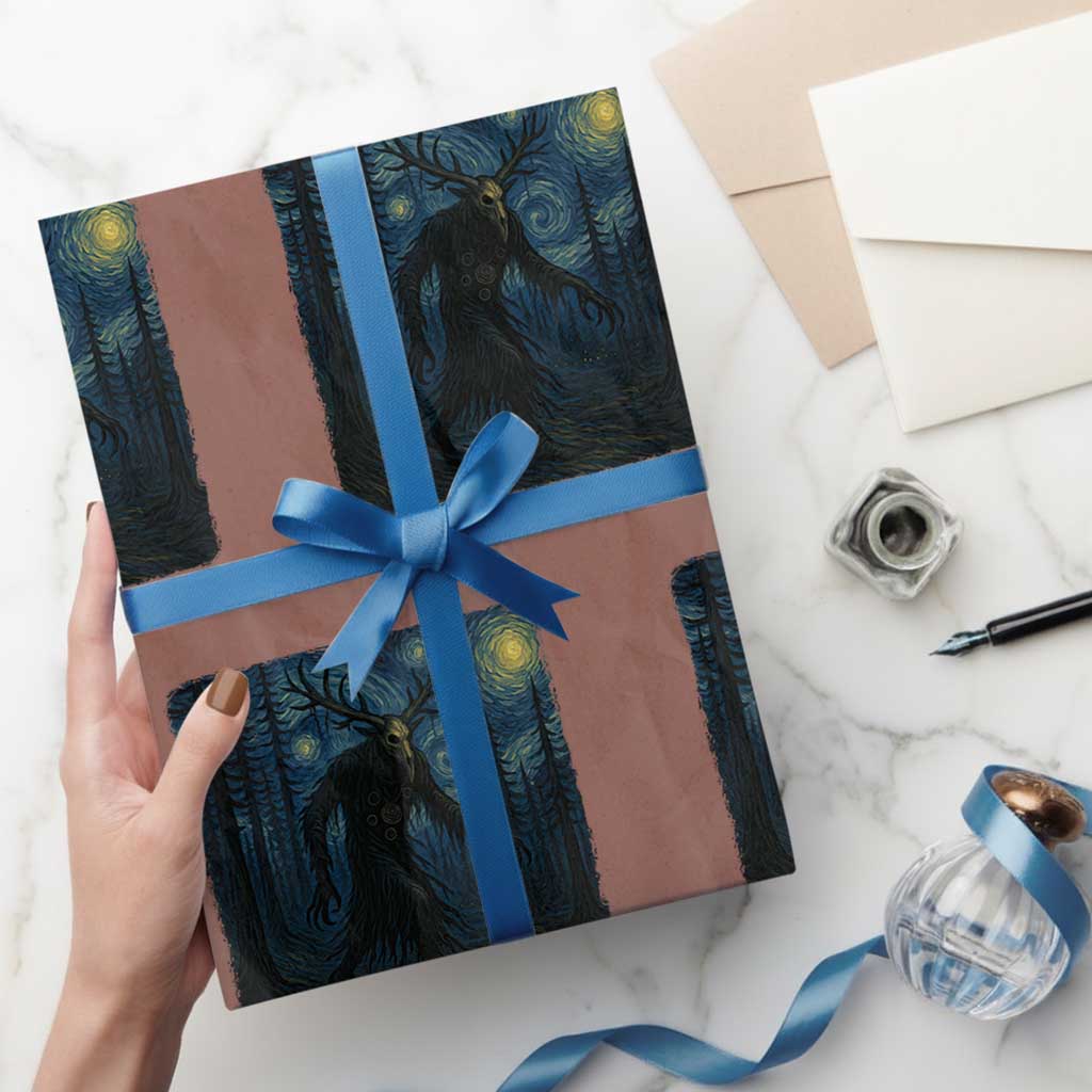Wendigo Starry Night Wrapping Paper Roll Van Gogh Dark Fantasy Cryptid Lovers - Wonder Print Shop