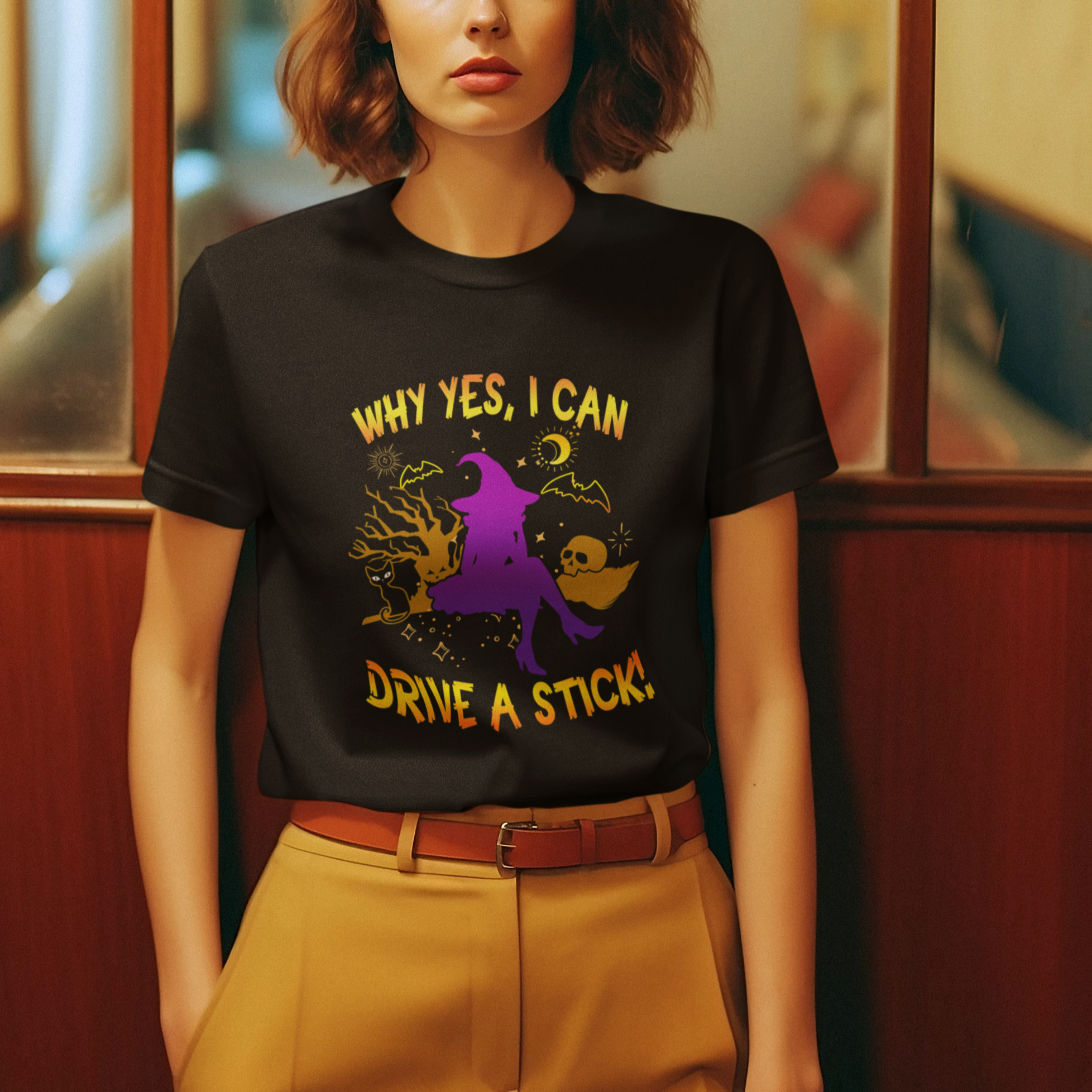 Halloween Witch T Shirt Why Yes I Can Drive A Stick - Wonder Print Shop