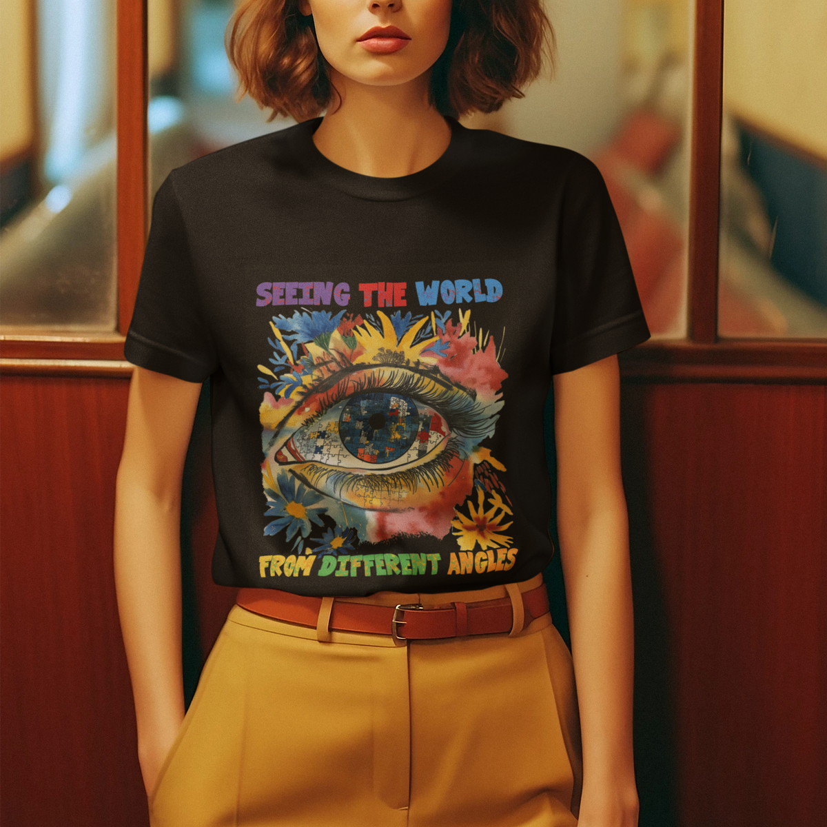 Autism Awareness T Shirt Puzzle Eyes Seeing The World From Diferent Angles - Wonder Print Shop