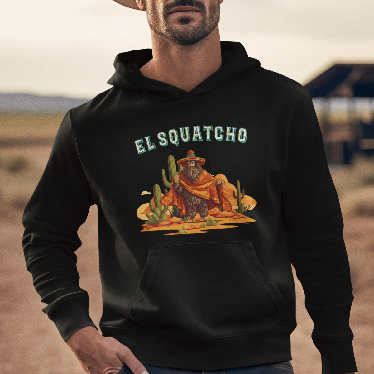 Western Bigfoot Hoodie Funny El Squatcho Poncho Mexican - Wonder Print Shop