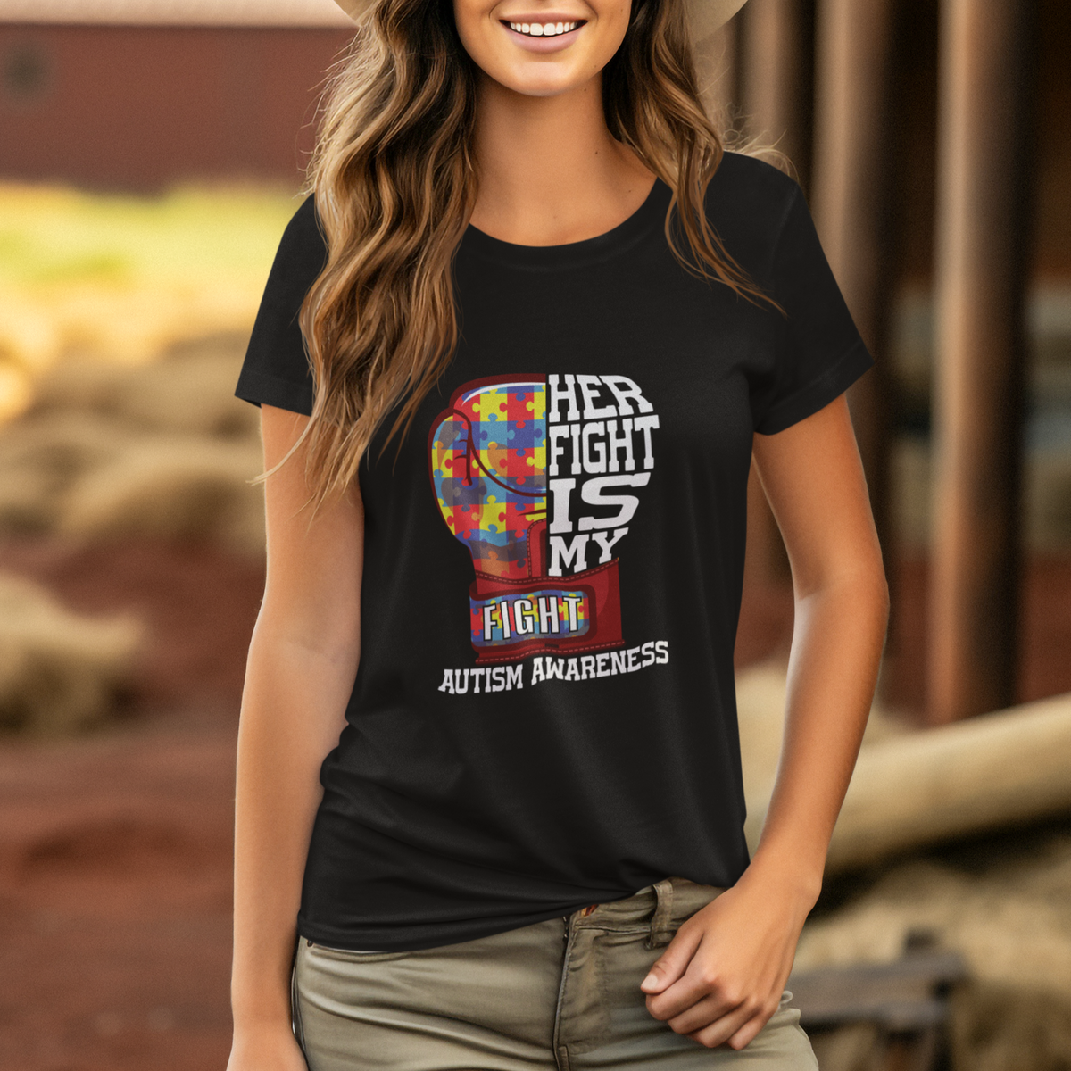 Autism Awareness T Shirt Her Fight Is My Fight Mom Dad Parents Support - Wonder Print Shop