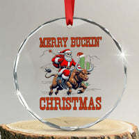 Western Black Santa Merry Buckin Christmas Crystal Glass Ornament Funny Rodeo - Wonder Print Shop