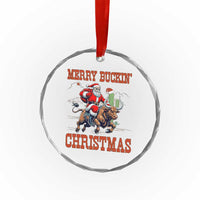 Western Black Santa Merry Buckin Christmas Crystal Glass Ornament Funny Rodeo - Wonder Print Shop