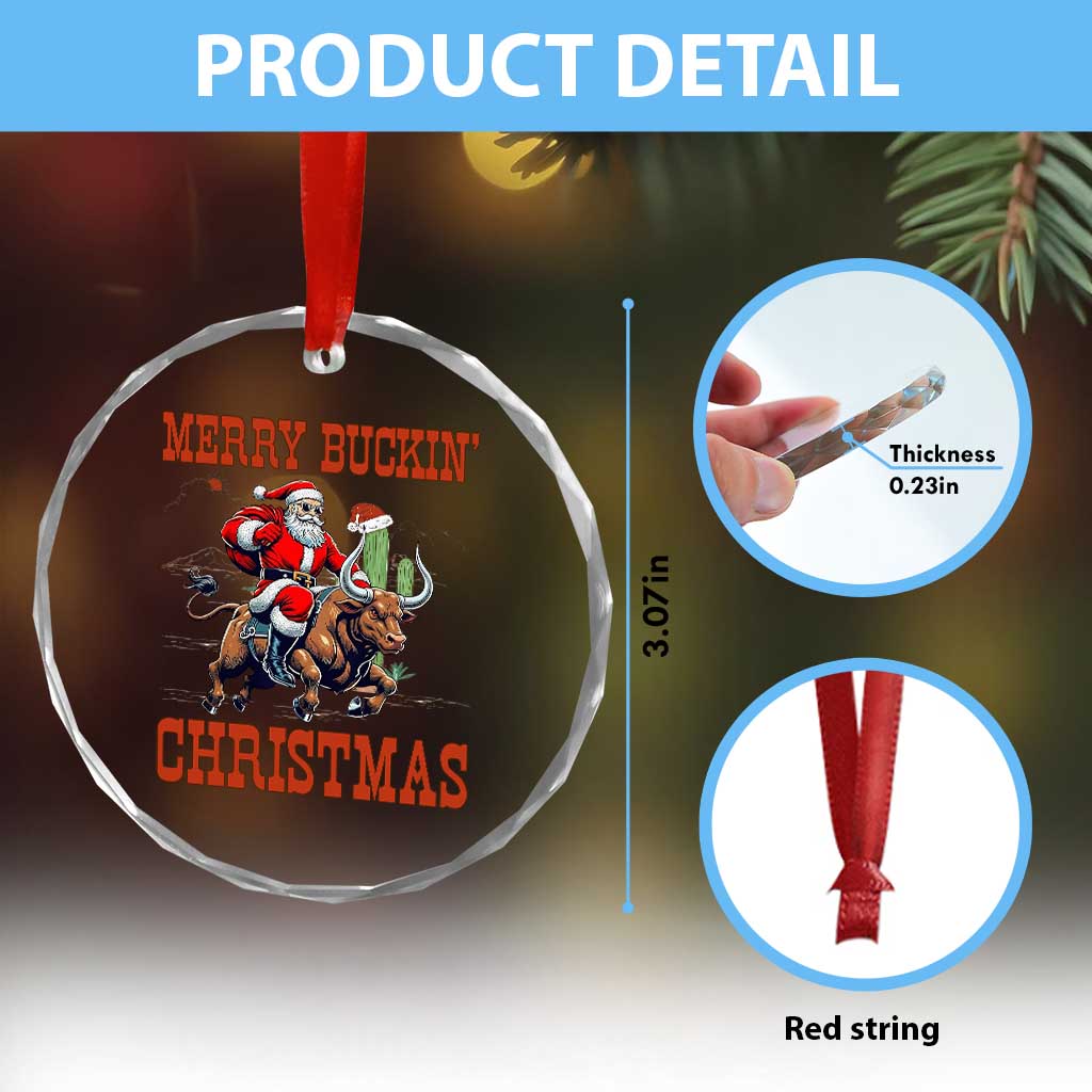 Western Black Santa Merry Buckin Christmas Crystal Glass Ornament Funny Rodeo - Wonder Print Shop