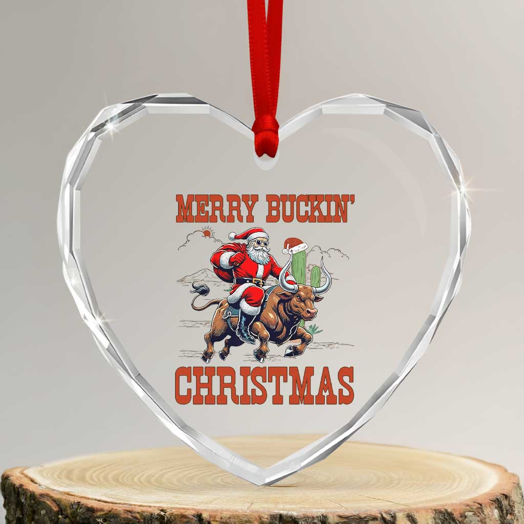 Western Black Santa Merry Buckin Christmas Heart Crystal Glass Ornament Funny Rodeo - Wonder Print Shop