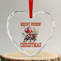 Western Black Santa Merry Buckin Christmas Heart Crystal Glass Ornament Funny Rodeo - Wonder Print Shop
