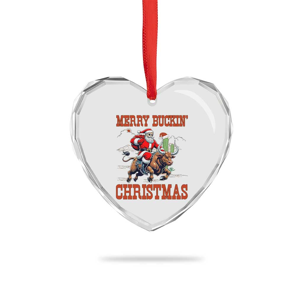 Western Black Santa Merry Buckin Christmas Heart Crystal Glass Ornament Funny Rodeo - Wonder Print Shop