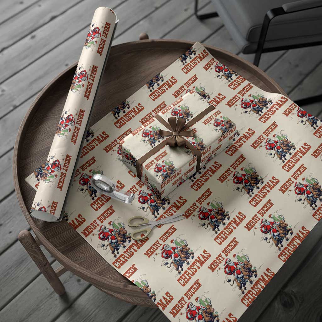 Western Black Santa Merry Buckin Christmas Wrapping Paper Roll Funny Rodeo - Wonder Print Shop