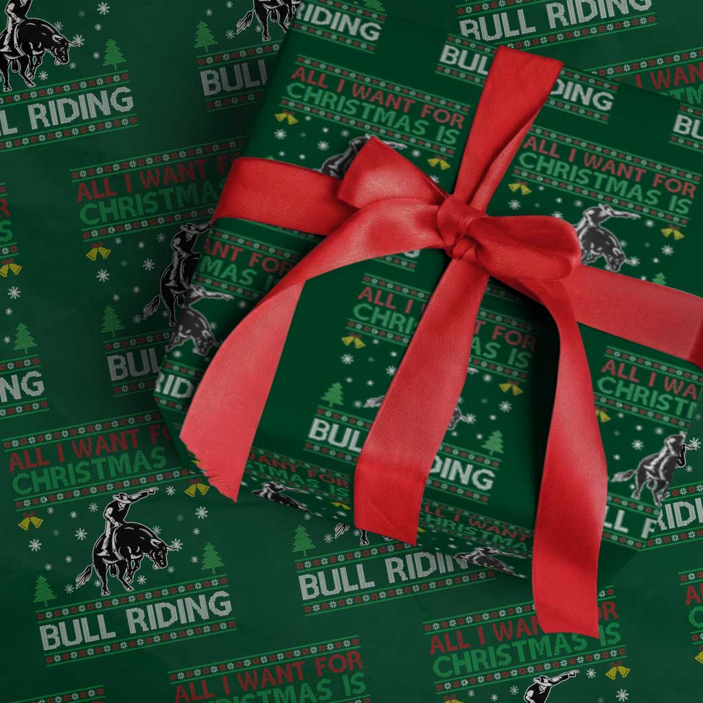 Western Bull Riding All I Want For Christmas Ugly Sweater Gift Wrapping Paper Roll - Wonder Print Shop