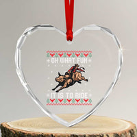 Western Bull Riding Ugly Christmas Heart Crystal Glass Ornament Oh What Fun It Is To Ride - Wonder Print Shop