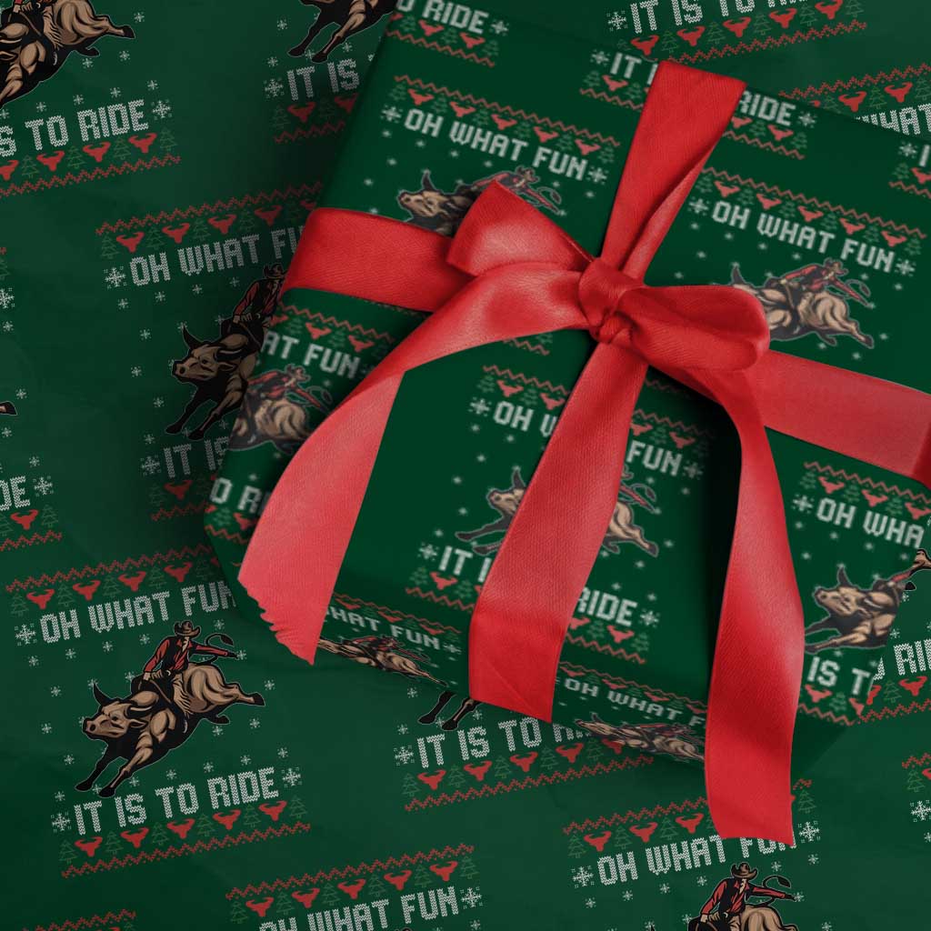 Western Bull Riding Ugly Christmas Wrapping Paper Roll Oh What Fun It Is To Ride - Wonder Print Shop