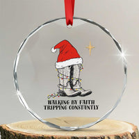 Western Christian Cowboy Crystal Glass Ornament Walking By Faith Tripping Constantly - Wonder Print Shop
