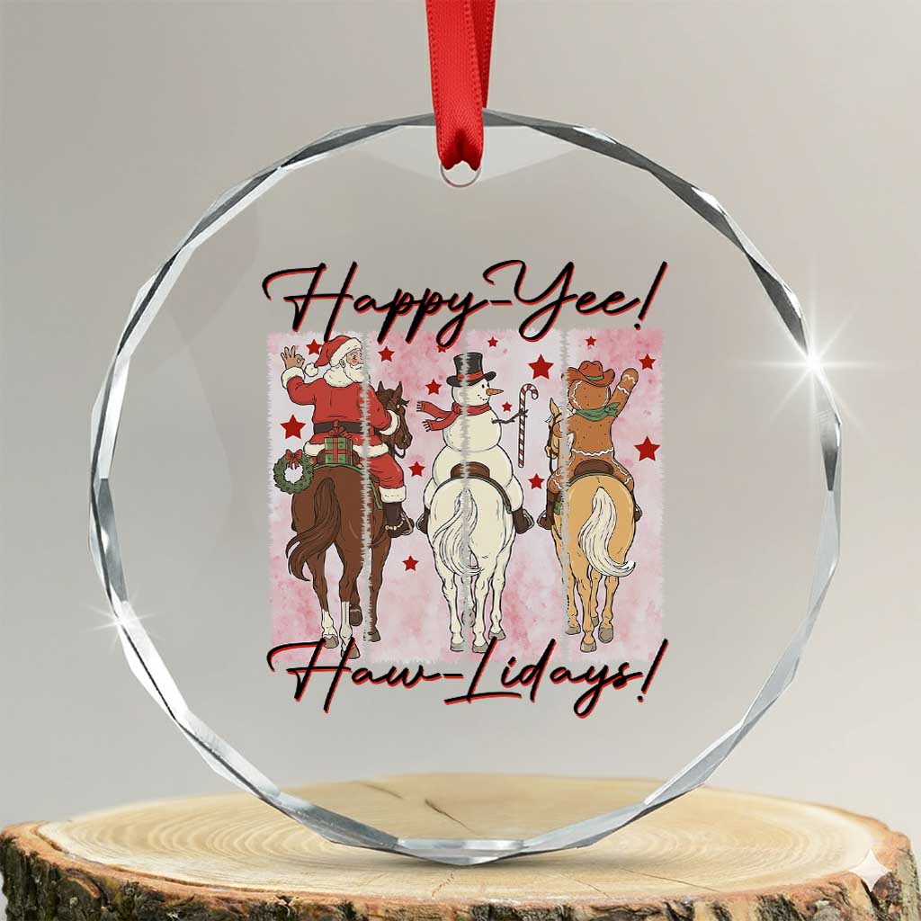 Western Christmas Horse Rider Crystal Glass Ornament Happy Yee Haw Lidays - Wonder Print Shop