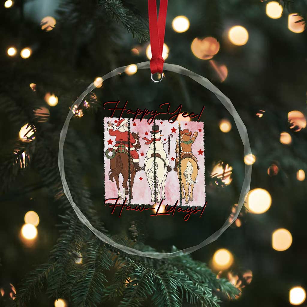 Western Christmas Horse Rider Crystal Glass Ornament Happy Yee Haw Lidays - Wonder Print Shop
